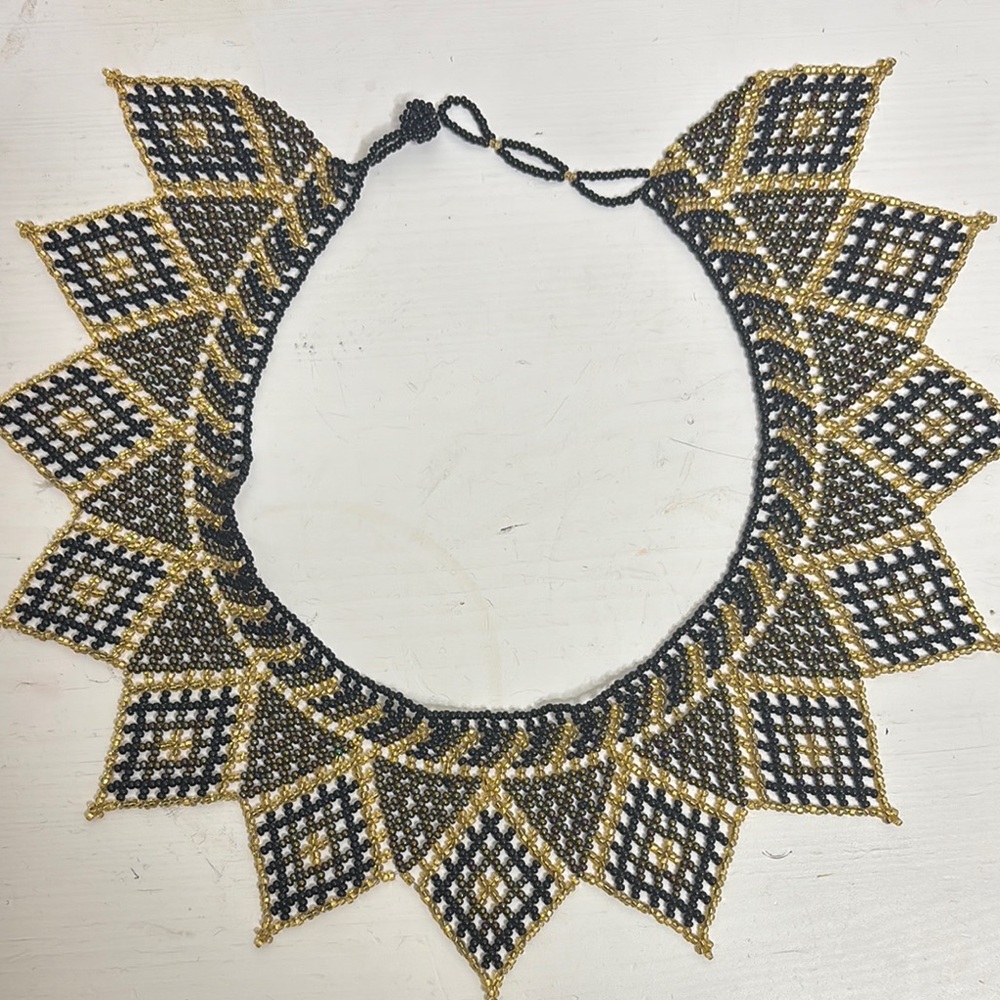 Black and Gold Geometric Beaded Necklace Shakira Handmade